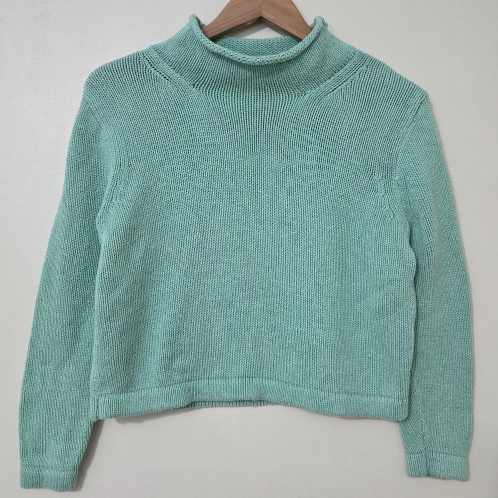J Crew Always Roll Neck Cropped Sweater Sz M Oarsman Preppy Knit Fisherman